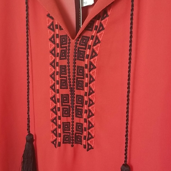 I Jeans by Buffalo NWT Sheer red black Popover Boho Blouse Top Large - Picture 2 of 7